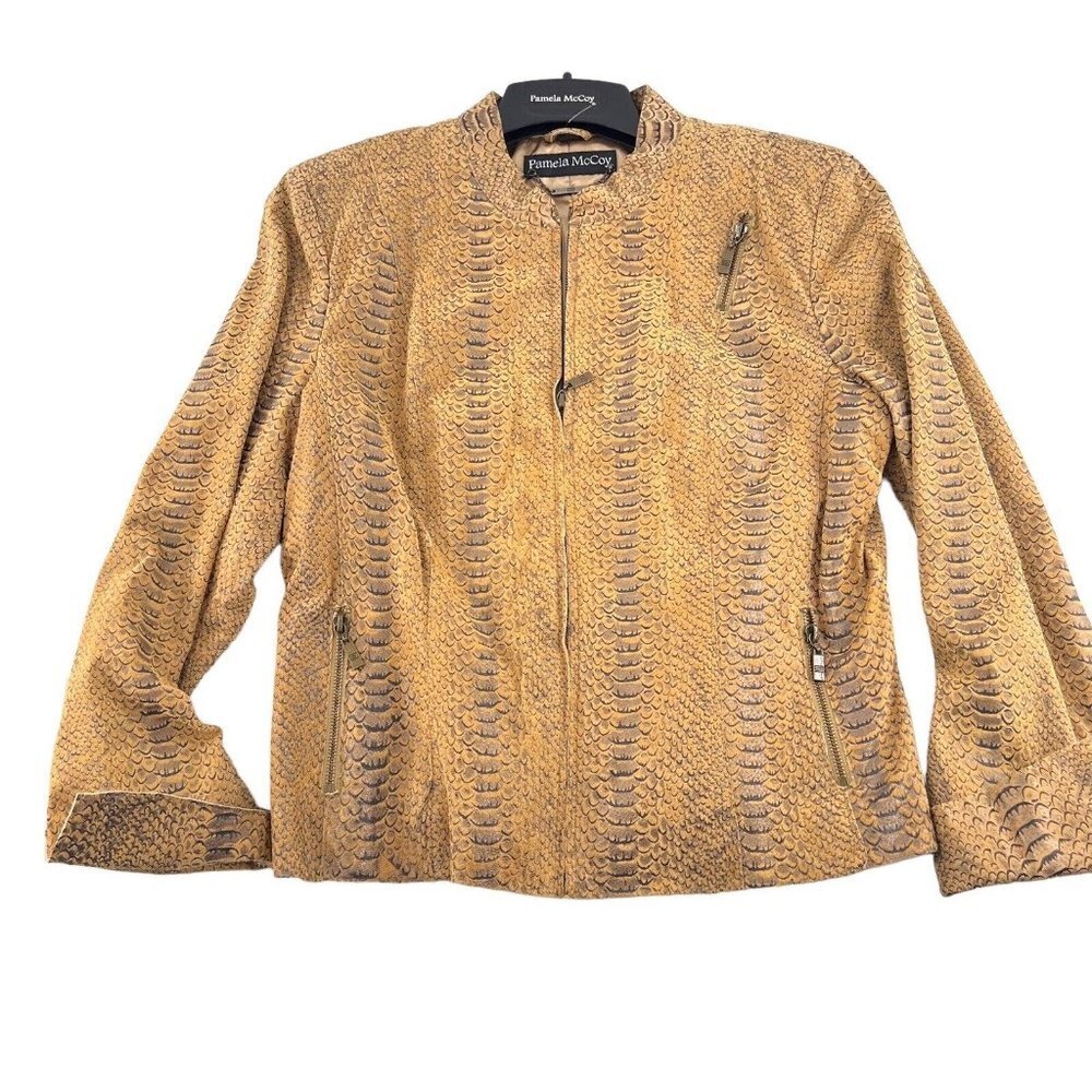 Pamela McCoy Women’s Size Medium Leather Jacket Snakeskin Full Zip